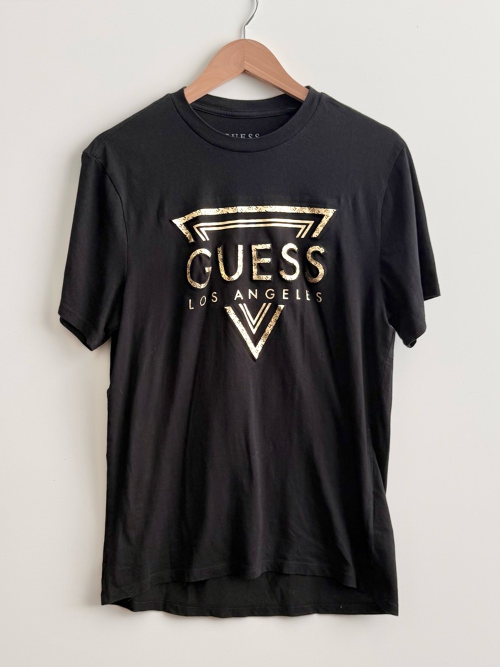 GUESS Black Short Sleeve Tee with Gold Logo